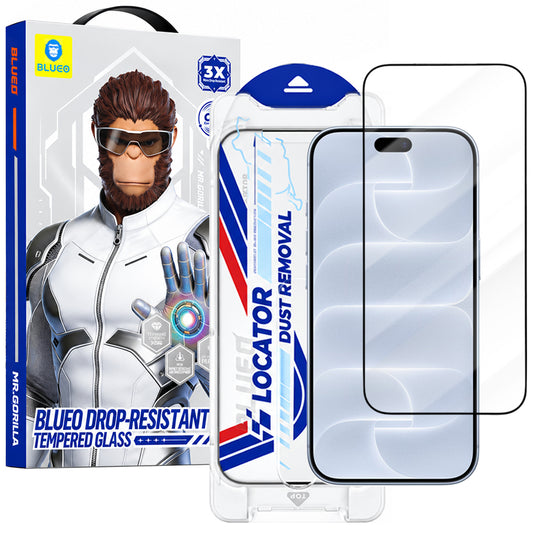 Προστατευτικό οθόνης Blueo Drop Resistant Applicator Pro για Apple iPhone 18 Pro / 17 Pro / 17 / 16 Pro, σκληρυμένο γυαλί, πλήρης επικόλληση, μαύρο