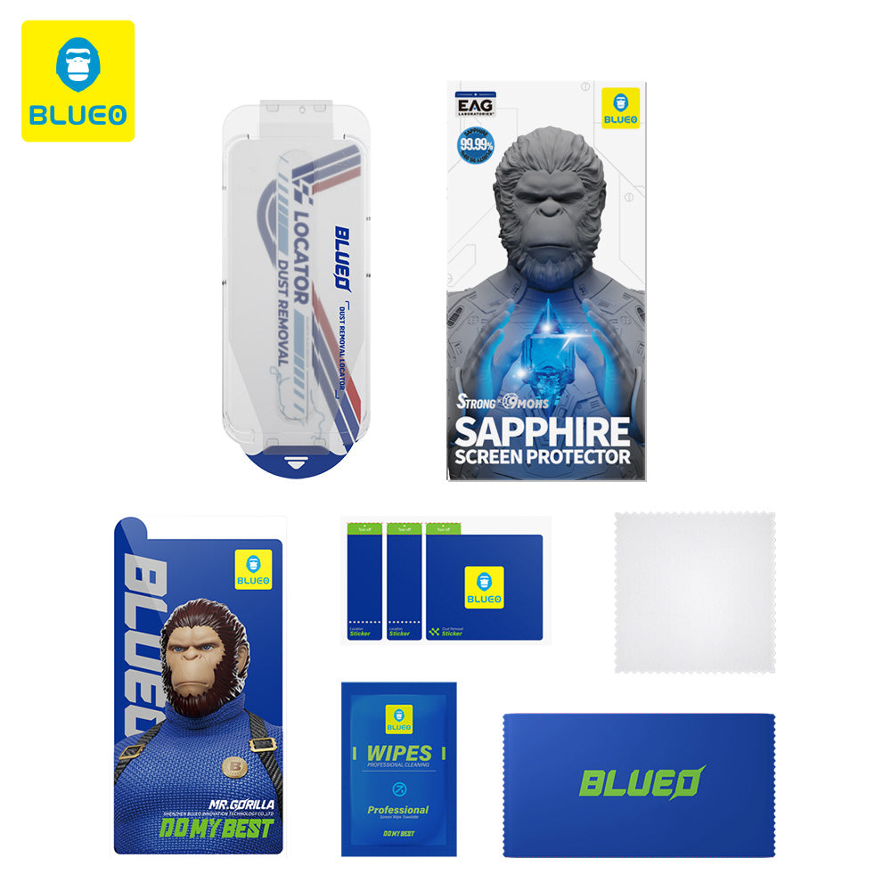 Προστατευτική μεμβράνη οθόνης Blueo Sapphire Applicator Pro για Apple iPhone 15 Pro Max, ασφαλισμένο γυαλί, πλήρης κόλλα, μαύρο