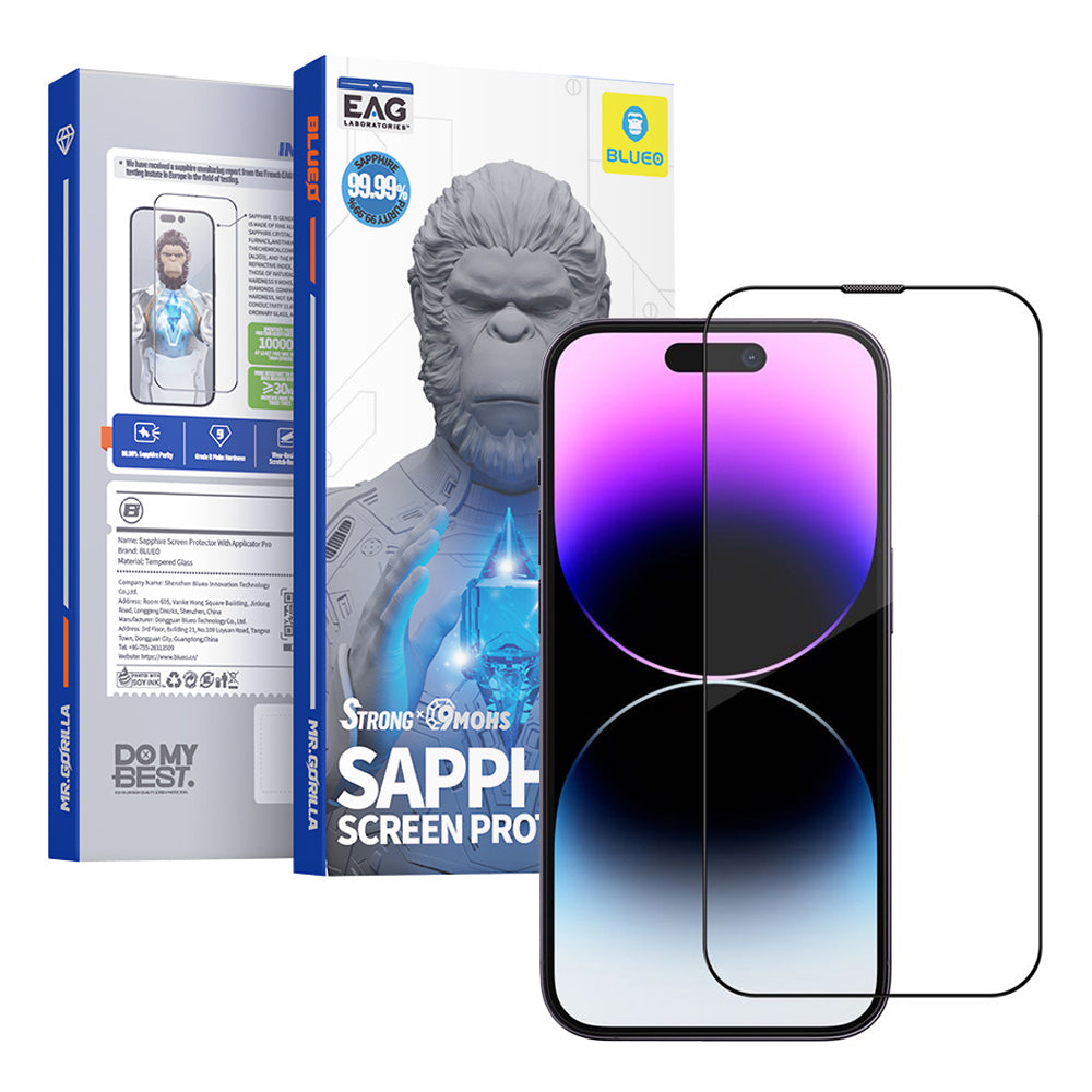 Προστατευτική μεμβράνη οθόνης Blueo Sapphire Applicator Pro για Apple iPhone 16 Pro Max, ασφαλισμένο γυαλί, πλήρης κόλλα, μαύρο
