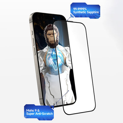 Προστατευτική μεμβράνη οθόνης Blueo Sapphire Applicator Pro για Apple iPhone 16 Pro Max, ασφαλισμένο γυαλί, πλήρης κόλλα, μαύρο