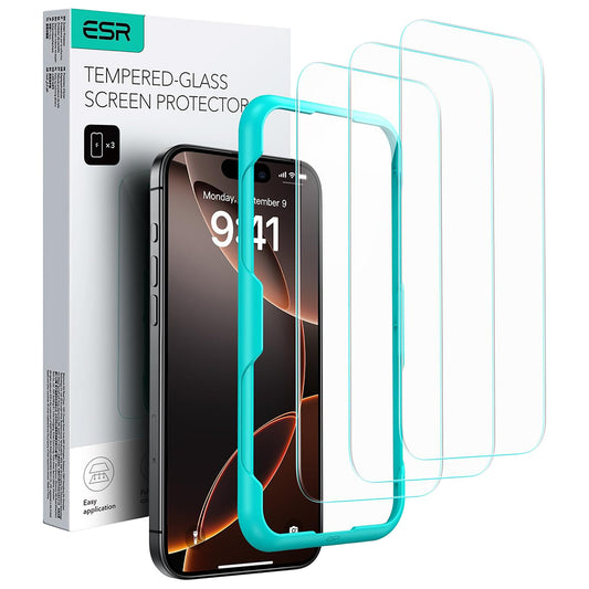 Προστατευτική Μεμβράνη Οθόνης ESR για Apple iPhone 17 / 16 Pro, Ενισχυμένο Γυαλί, Full Glue, Σετ 3 τεμαχίων