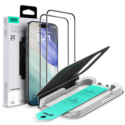 ESR UltraFit Classic Screen Protector for Apple iPhone 18 Pro / 17 Pro, Tempered Glass, Full Glue, Set of 2 pieces, Black