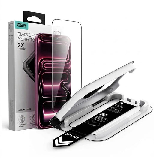 Προστατευτική μεμβράνη οθόνης ESR UltraFit Classic για Apple iPhone 18 Pro Max / 17 Pro Max, Ασφαλισμένο γυαλί, Πλήρης κόλλα, Μαύρο