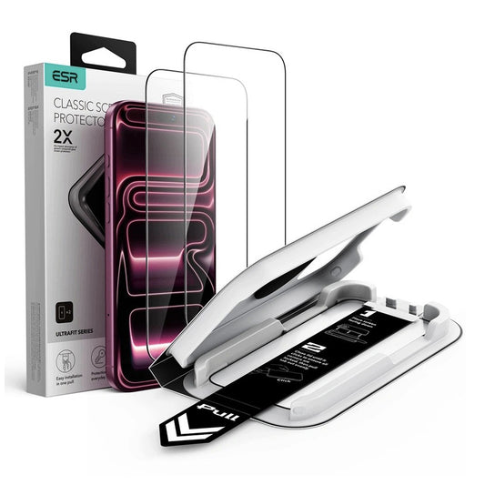 Προστατευτική μεμβράνη οθόνης ESR UltraFit Classic για Apple iPhone 18 Pro Max / 17 Pro Max, ασφαλισμένο γυαλί, πλήρης κόλλα, σετ 2 τεμαχίων, μαύρο