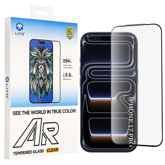 Προστατευτική μεμβράνη οθόνης Lito AR SE για Apple iPhone 18 Pro / 17 Pro, Ασφαλισμένο γυαλί, Πλήρης κόλλα, Μαύρο