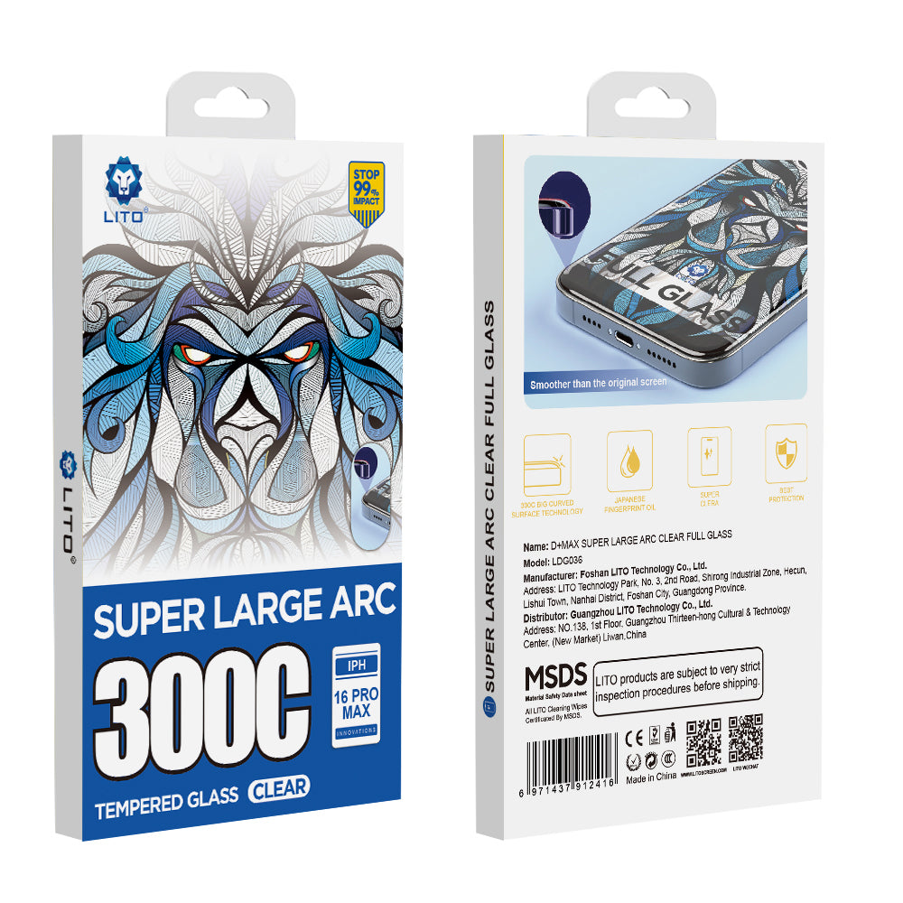 Προστατευτική μεμβράνη οθόνης Lito D+ Max 300C για Apple iPhone 16 Pro Max, Ενισχυμένο γυαλί, Πλήρης κόλλα