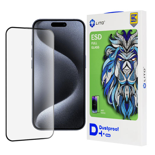 Προστατευτική μεμβράνη οθόνης Lito D+ Pro Dustproof για Apple iPhone 15 Pro, Ενισχυμένο Γυαλί, Πλήρης Κόλλα, Μαύρο