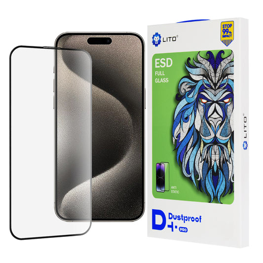 Προστατευτική μεμβράνη οθόνης Lito D+ Pro Dustproof για Apple iPhone 15, Ασφαλισμένο γυαλί, Πλήρης κόλλα, Μαύρο