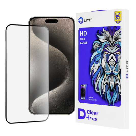 Προστατευτική μεμβράνη οθόνης Lito D+ Pro για Apple iPhone 15 Pro Max, ασφαλισμένο γυαλί, πλήρης κόλλα, μαύρο