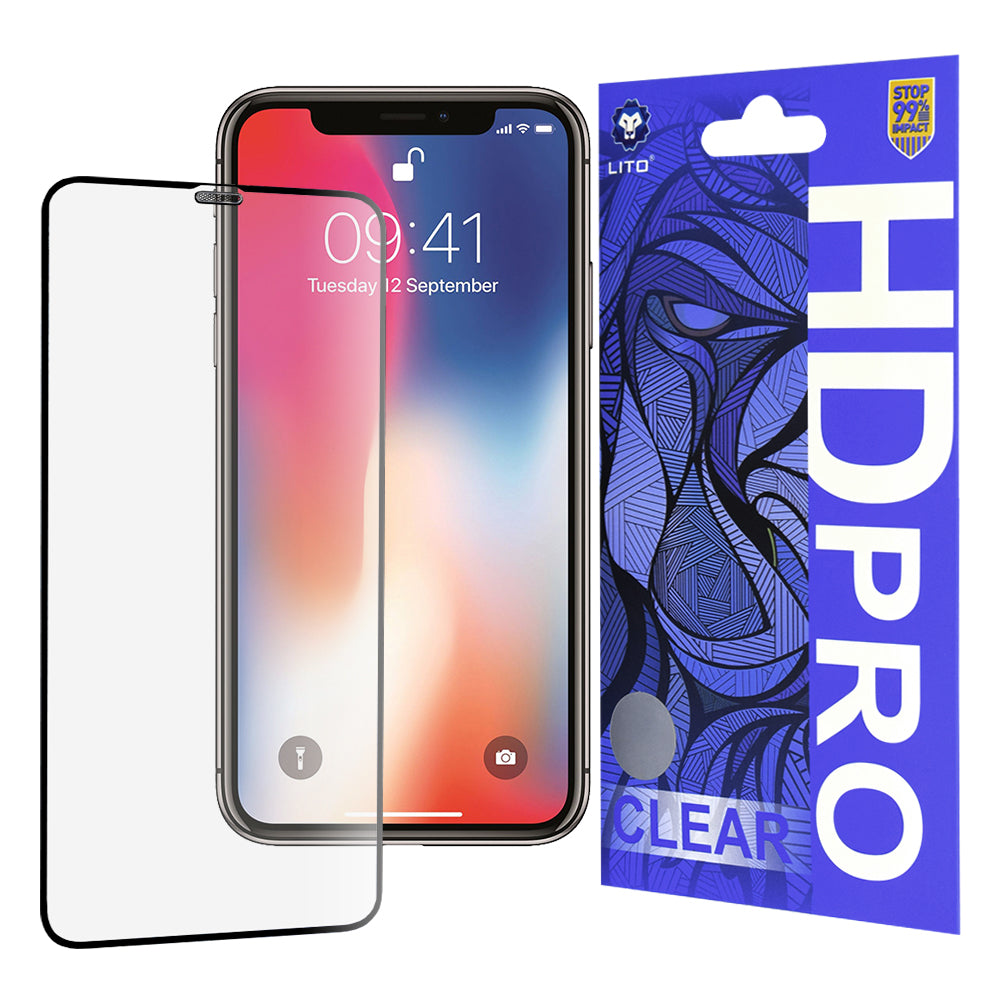 Προστατευτική μεμβράνη οθόνης Lito HD Pro Clear για Apple iPhone 11 Pro / XS / X, Ασφαλισμένο γυαλί, Πλήρης κόλλα, Μαύρο