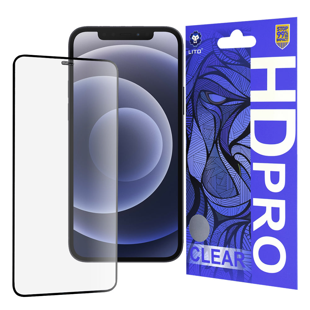 Προστατευτική μεμβράνη οθόνης Lito HD Pro Clear για Apple iPhone 12 / 12 Pro, Ασφαλισμένο γυαλί, Πλήρης κόλλα, Μαύρο