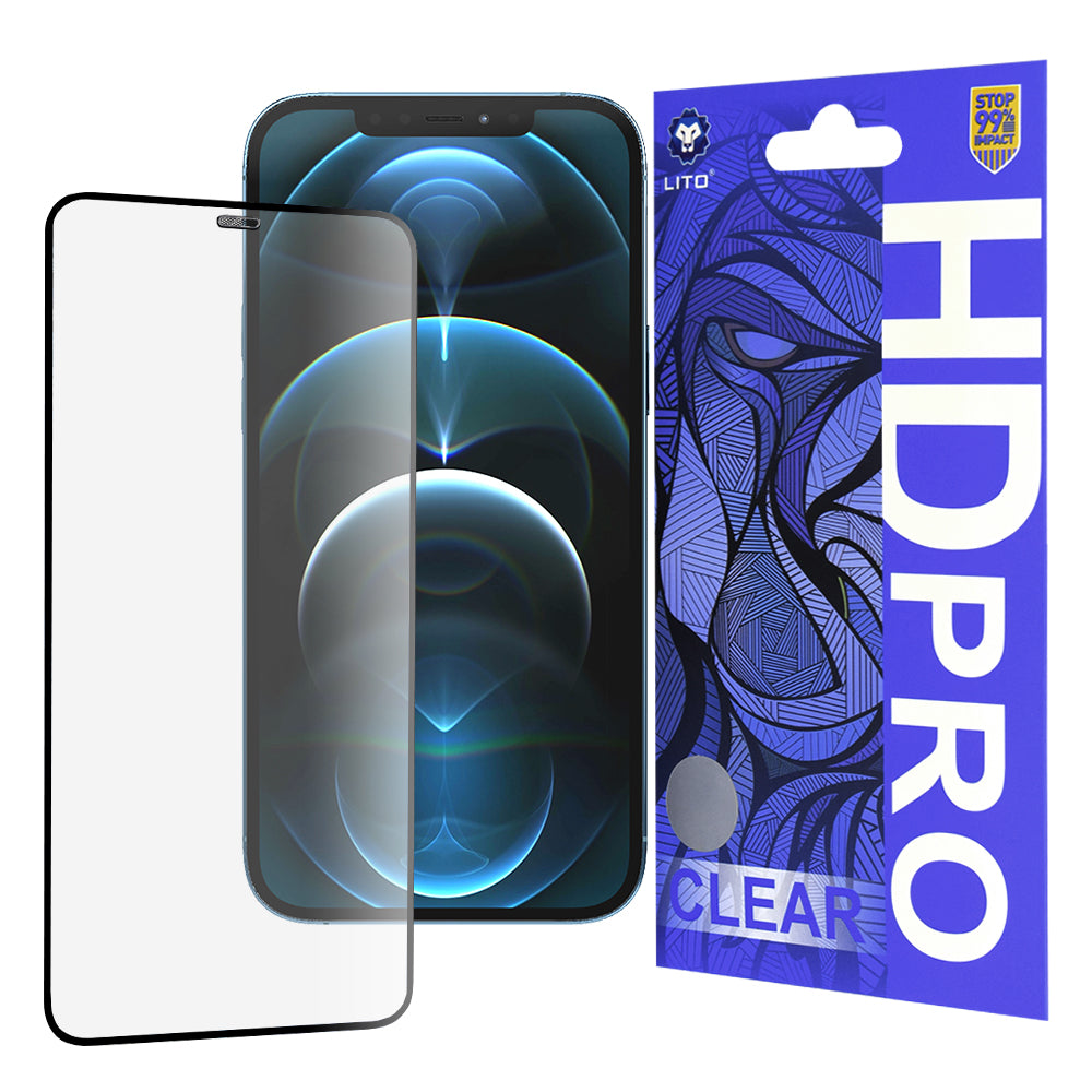 Προστατευτική μεμβράνη οθόνης Lito HD Pro Clear για Apple iPhone 12 Pro Max, Ασφαλισμένο γυαλί, Πλήρης κόλλα, Μαύρο