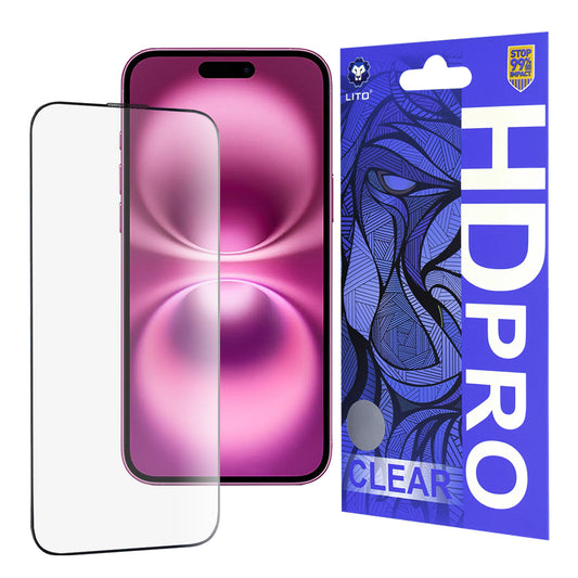 Προστατευτική μεμβράνη οθόνης Lito HD Pro Clear για Apple iPhone 16 Plus, Ασφαλισμένο γυαλί, Πλήρης κόλλα, Μαύρο