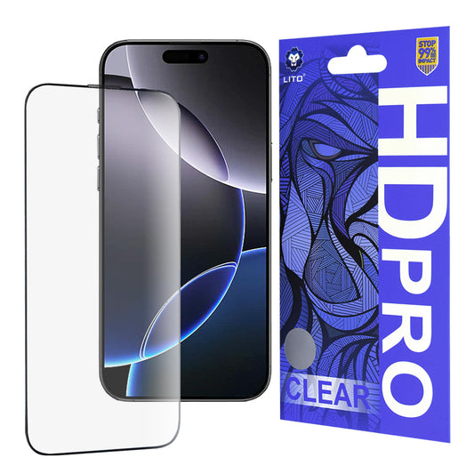 Προστατευτική μεμβράνη οθόνης Lito HD Pro Clear για Apple iPhone 16 Pro Max, Ασφαλισμένο γυαλί, Πλήρης κόλλα, Μαύρο