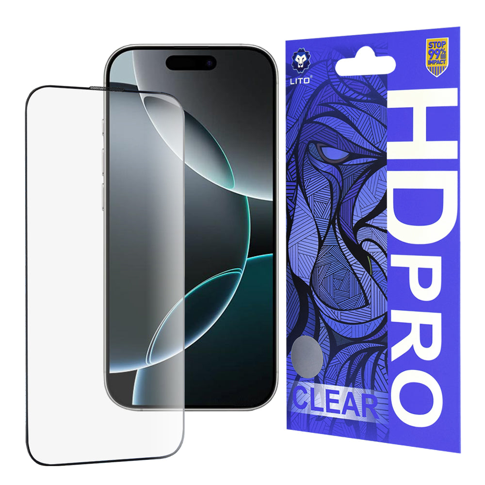 Προστατευτική μεμβράνη οθόνης Lito HD Pro Clear για Apple iPhone 16 Pro, Ασφαλισμένο γυαλί, Πλήρης κόλλα, Μαύρο