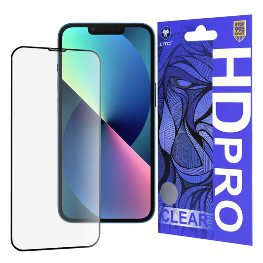 Προστατευτική μεμβράνη οθόνης Lito HD Pro Clear για Apple iPhone 17e / 16e / 14 / 13 Pro, Ασφαλισμένο γυαλί, Πλήρης κόλλα, Μαύρο