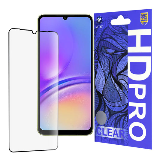 Προστατευτική μεμβράνη οθόνης Lito HD Pro Clear για Samsung Galaxy A05 A055, ασφαλισμένο γυαλί, πλήρης κόλλα, μαύρο