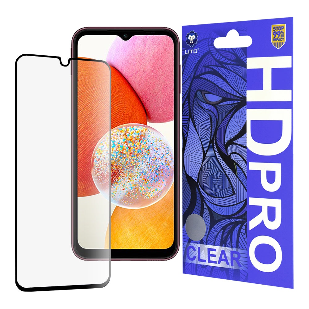 Προστατευτική μεμβράνη οθόνης Lito HD Pro Clear για Samsung Galaxy A14 A145 / A14 5G A146, Ασφαλισμένο γυαλί, Πλήρης κόλλα, Μαύρο