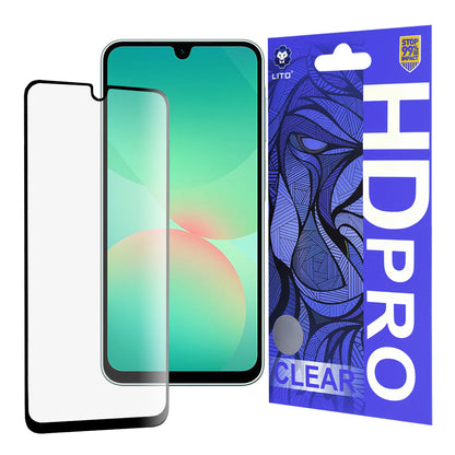 Προστατευτική μεμβράνη οθόνης Lito HD Pro Clear για Samsung Galaxy A26 A266, Ασφαλισμένο γυαλί, Πλήρης κόλλα, Μαύρο