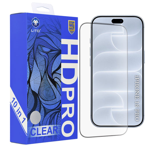 Προστατευτικό οθόνης Lito HD Pro για Apple iPhone 18 Pro / 17 Pro, Σκληρυμένο Γυαλί, Full Glue, Σετ 10 τεμαχίων, Μαύρο
