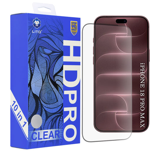 Προστατευτικό οθόνης Lito HD Pro για Apple iPhone 18 Pro Max / 17 Pro Max, Σκληρυμένο γυαλί, Full Glue, Σετ 10 τεμαχίων, Μαύρο