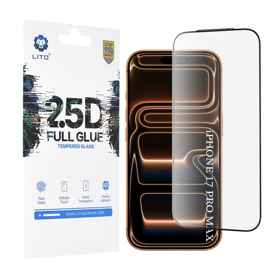 Προστατευτική Μεμβράνη Οθόνης Lito για Apple iPhone 17 Pro Max, Ενισχυμένο Γυαλί, Full Glue, 2.5D, Μαύρη