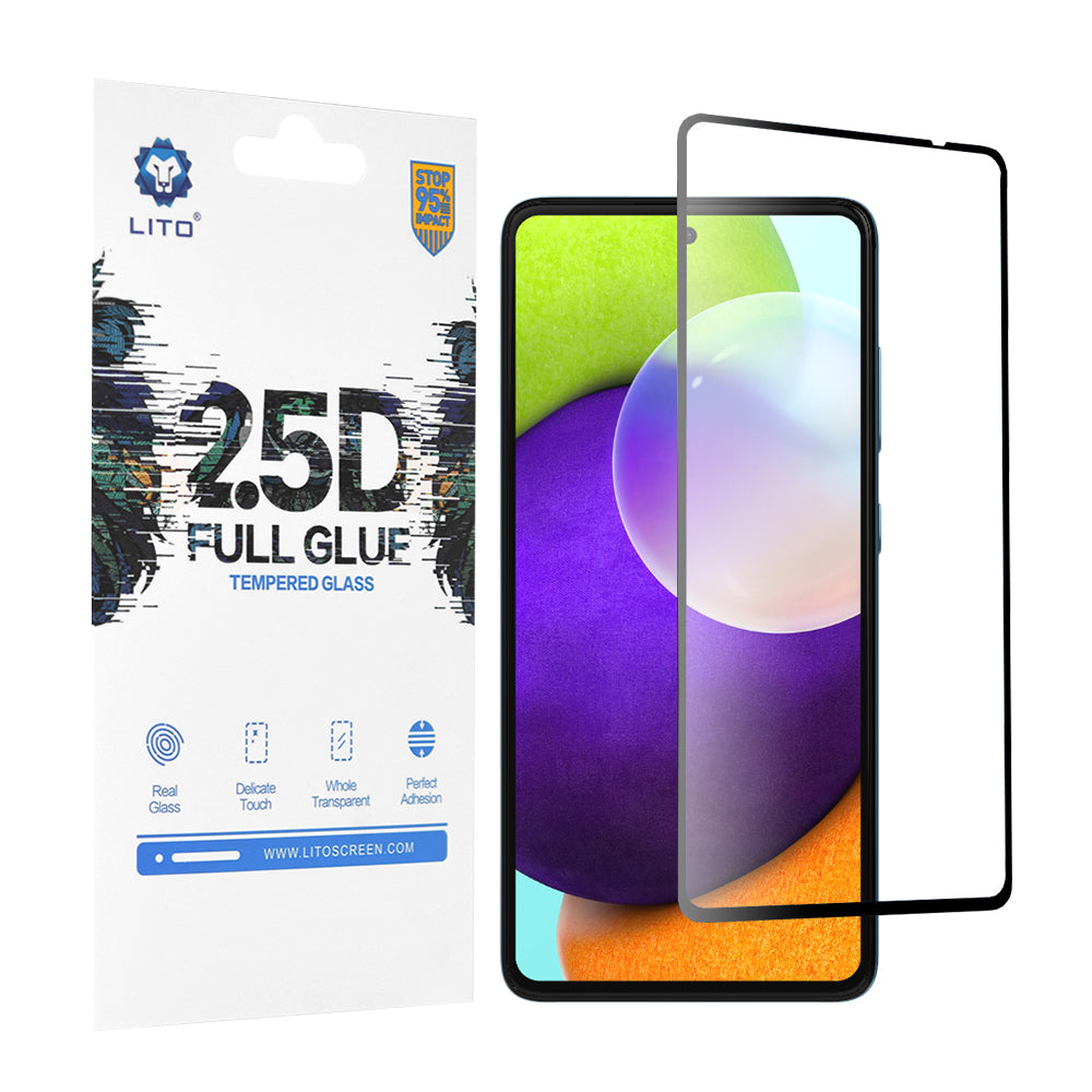 Προστατευτική μεμβράνη οθόνης Lito για Samsung Galaxy A52s 5G A528 / A52 5G A526 / A52 A525, Ασφαλισμένο γυαλί, Full Glue, 2.5D, Μαύρο