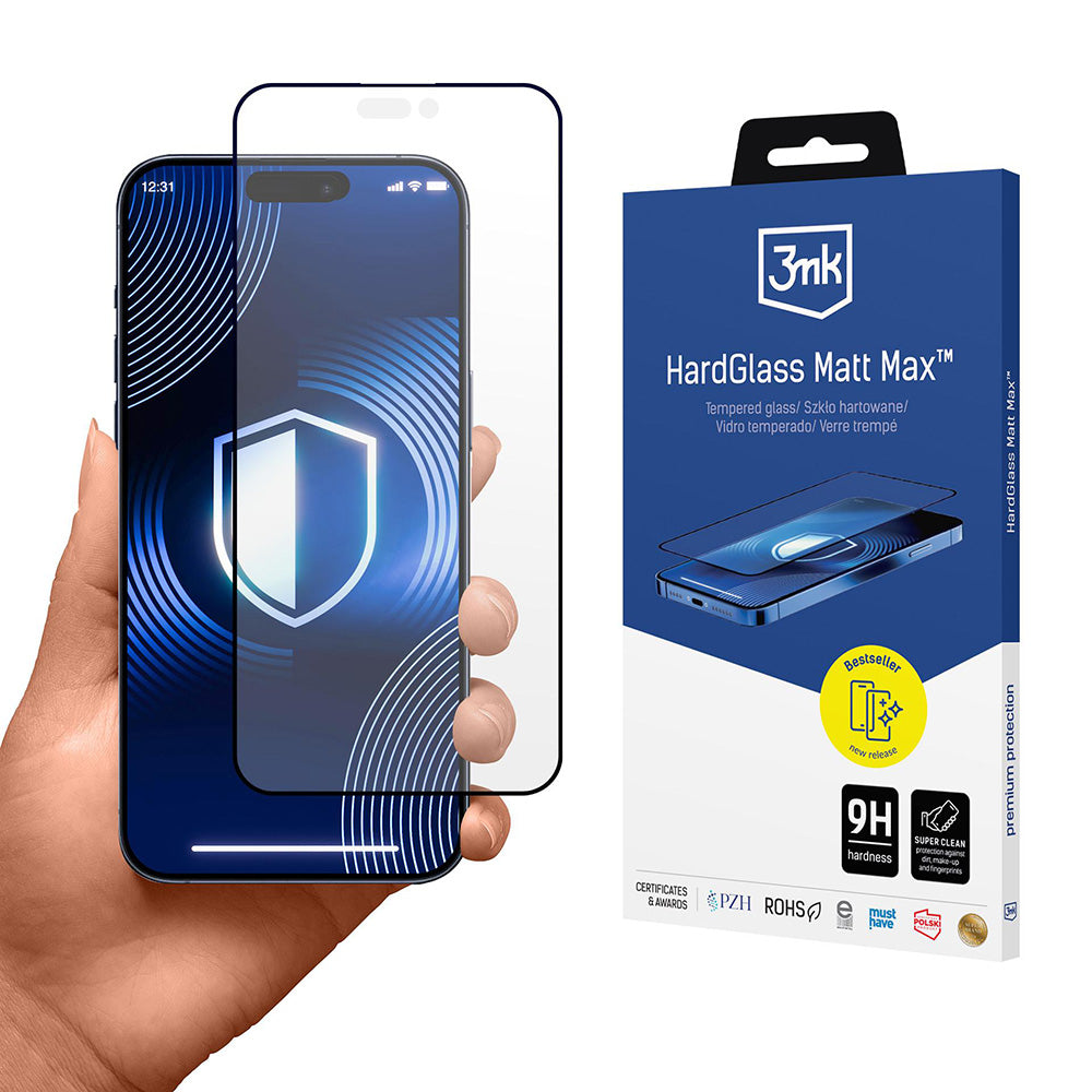 Προστατευτική Μεμβράνη Οθόνης Matte 3MK HardGlass Max για Apple iPhone 17 Pro Max, Ενισχυμένο Γυαλί, Full Glue, Μαύρη