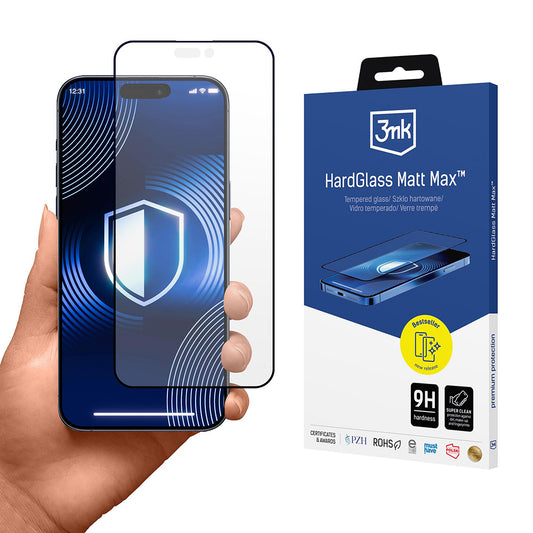 Προστατευτική Μεμβράνη Οθόνης Matte 3MK HardGlass Max για Apple iPhone 17 Pro Max, Ενισχυμένο Γυαλί, Full Glue, Μαύρη