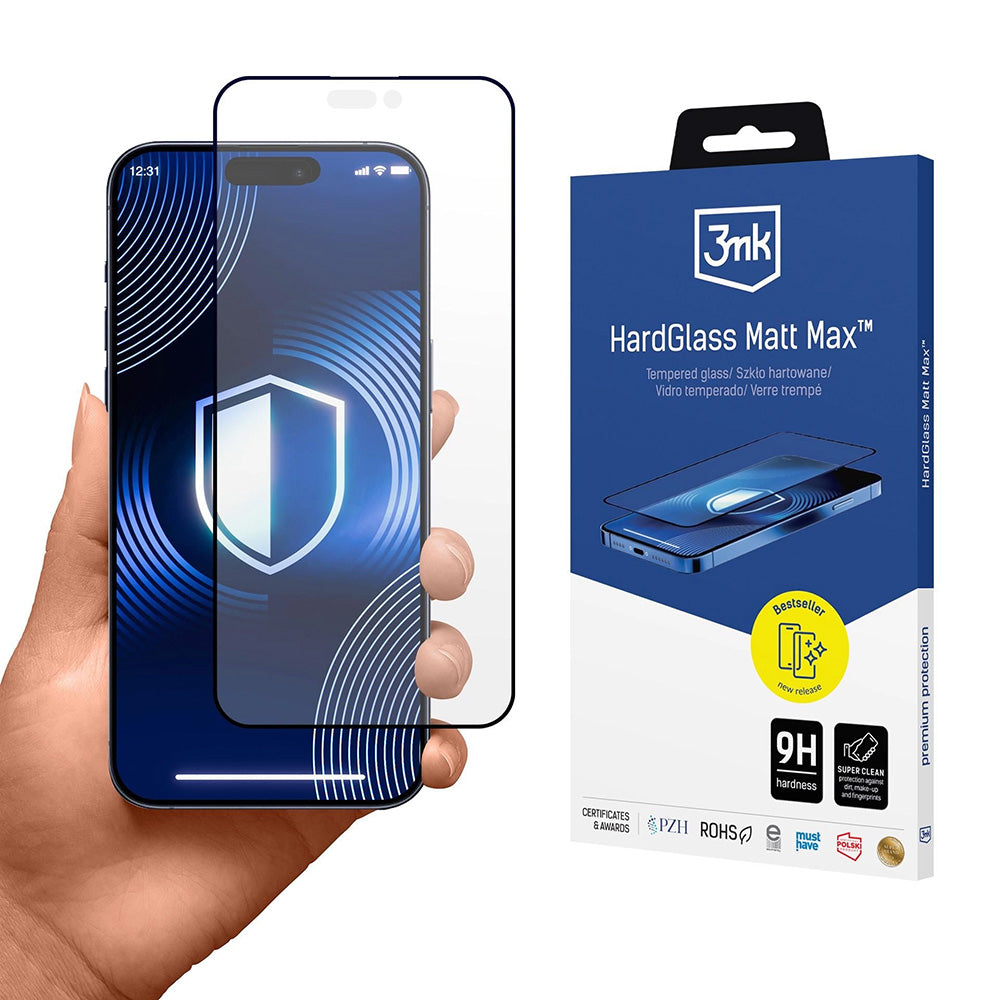 Προστατευτική Μεμβράνη Οθόνης Matte 3MK HardGlass Max για Apple iPhone 17 Pro, Ενισχυμένο Γυαλί, Full Glue, Μαύρη