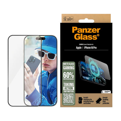 Προστατευτική Μεμβράνη Οθόνης Matte PanzerGlass Ultra-Wide Fit Gaming για Apple iPhone 16 Pro, Ενισχυμένο Γυαλί, Full Glue, Μαύρη