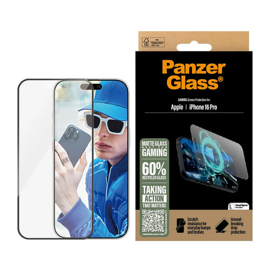 Προστατευτική Μεμβράνη Οθόνης Matte PanzerGlass Ultra-Wide Fit Gaming για Apple iPhone 16 Pro, Ενισχυμένο Γυαλί, Full Glue, Μαύρη
