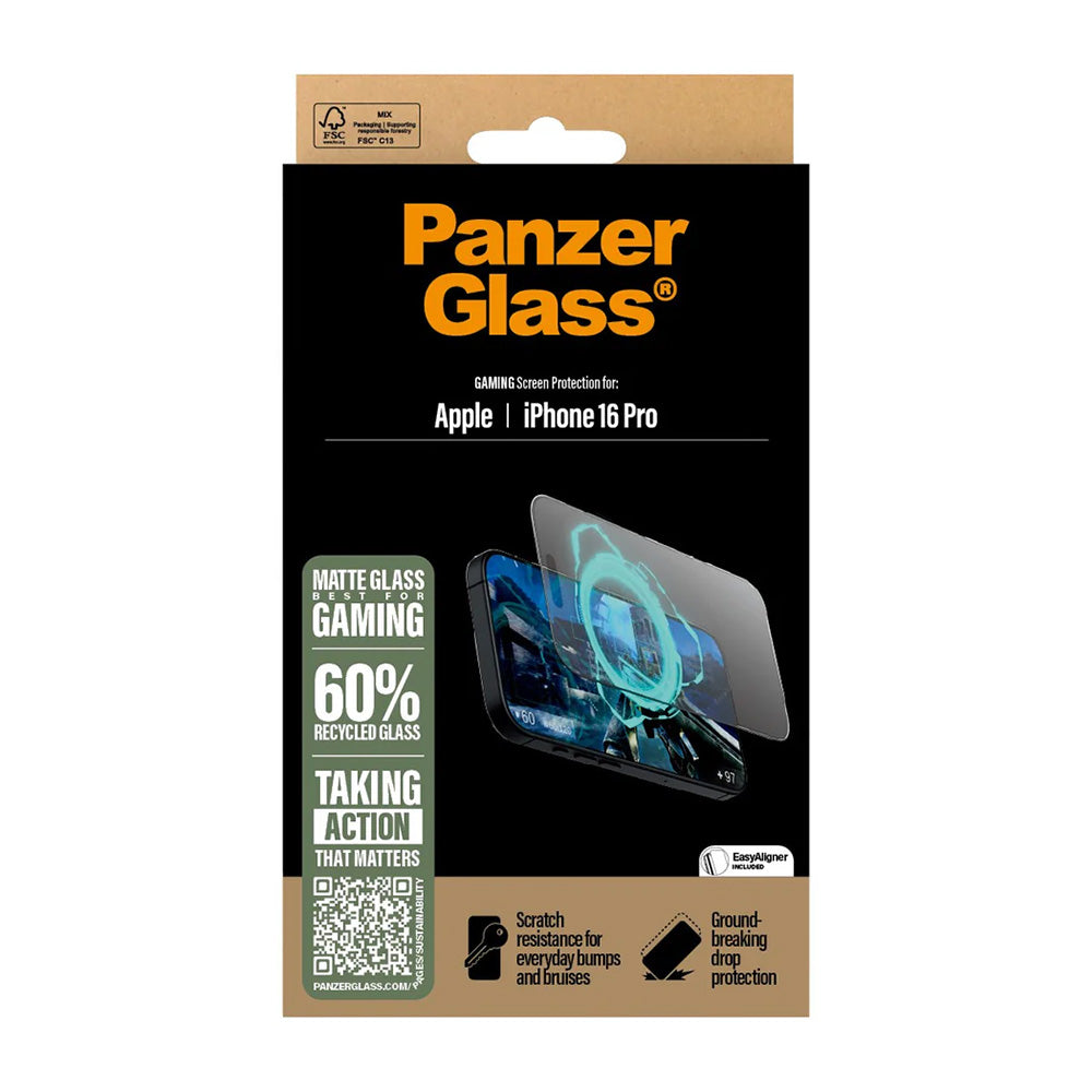 Προστατευτική Μεμβράνη Οθόνης Matte PanzerGlass Ultra-Wide Fit Gaming για Apple iPhone 16 Pro, Ενισχυμένο Γυαλί, Full Glue, Μαύρη