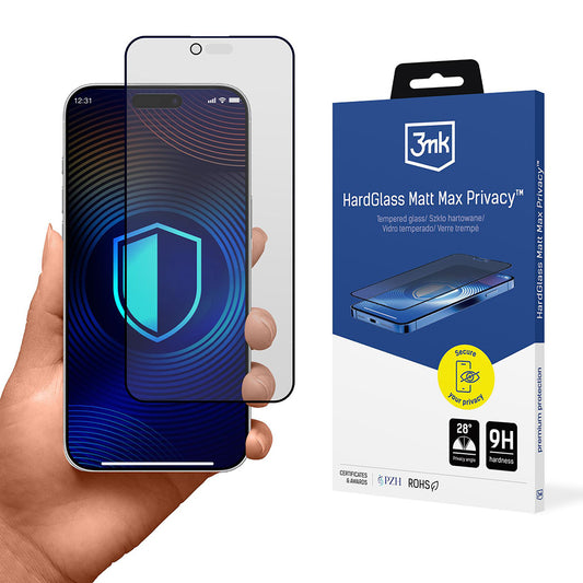 Matte Privacy Screen Protector 3MK HardGlass Max for Apple iPhone 17 Air, Tempered Glass, Full Glue