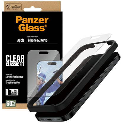 Προστατευτική Μεμβράνη Οθόνης PanzerGlass Classic Fit EasyAligner για Apple iPhone 17 / 16 Pro, Ενισχυμένο Γυαλί, Full Glue