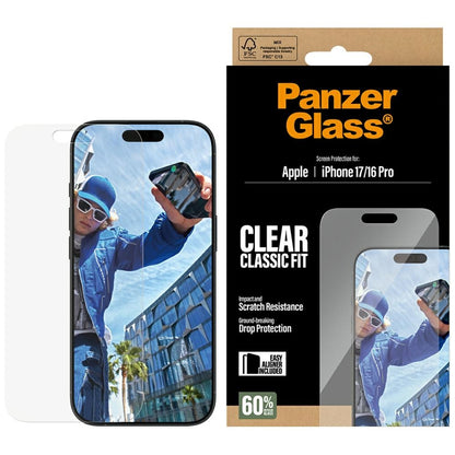Προστατευτική Μεμβράνη Οθόνης PanzerGlass Classic Fit EasyAligner για Apple iPhone 17 / 16 Pro, Ενισχυμένο Γυαλί, Full Glue