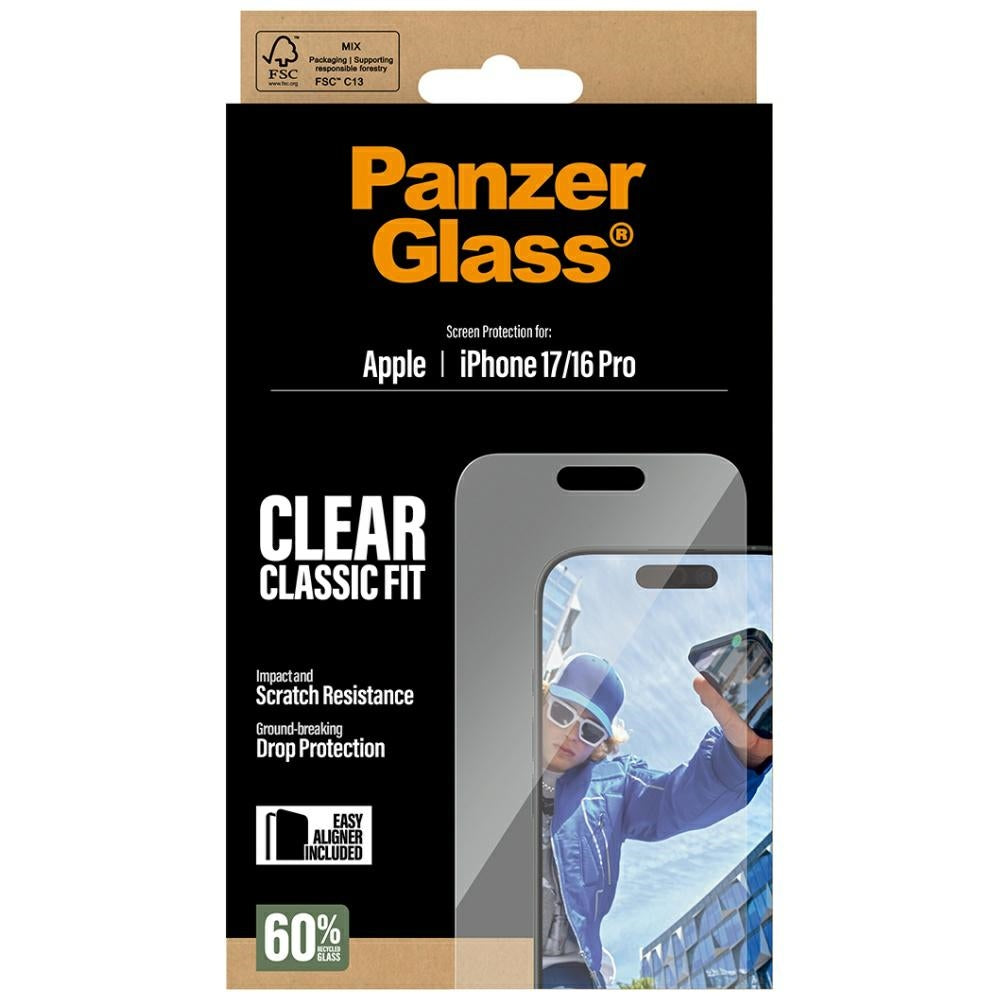 Προστατευτική Μεμβράνη Οθόνης PanzerGlass Classic Fit EasyAligner για Apple iPhone 17 / 16 Pro, Ενισχυμένο Γυαλί, Full Glue