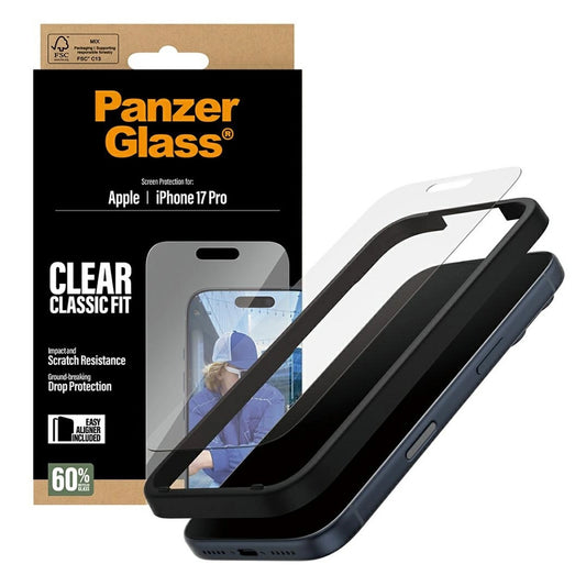 Προστατευτική Μεμβράνη Οθόνης PanzerGlass Classic Fit EasyAligner για Apple iPhone 17 Pro, Ενισχυμένο Γυαλί, Full Glue