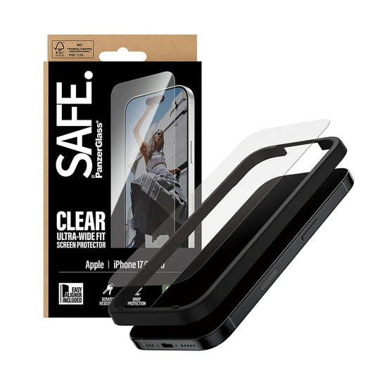Προστατευτική Μεμβράνη Οθόνης PanzerGlass Safe. Ultra-Wide Fit EasyAligner για Apple iPhone 17 / 16 Pro, Ενισχυμένο Γυαλί, Full Glue