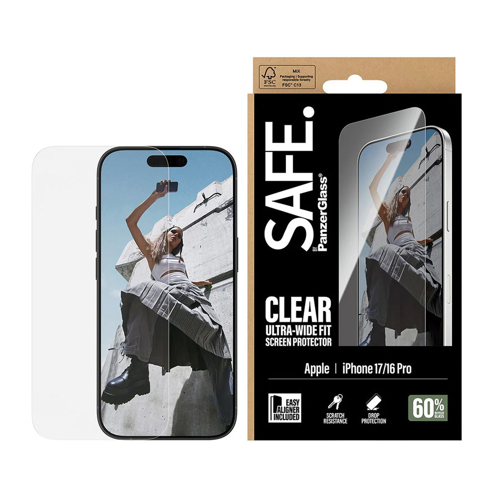 Προστατευτική Μεμβράνη Οθόνης PanzerGlass Safe. Ultra-Wide Fit EasyAligner για Apple iPhone 17 / 16 Pro, Ενισχυμένο Γυαλί, Full Glue