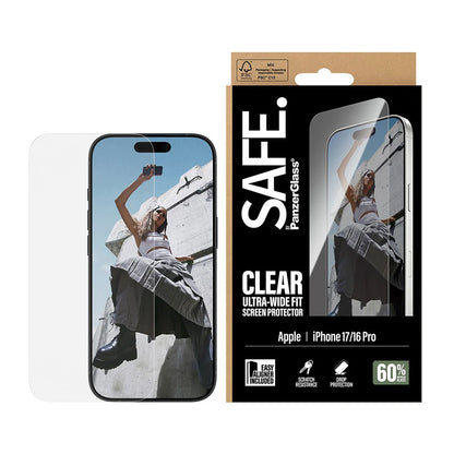 Προστατευτική Μεμβράνη Οθόνης PanzerGlass Safe. Ultra-Wide Fit EasyAligner για Apple iPhone 17 / 16 Pro, Ενισχυμένο Γυαλί, Full Glue