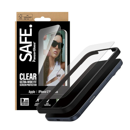 Προστατευτική Μεμβράνη Οθόνης PanzerGlass Safe. Ultra-Wide Fit EasyAligner για Apple iPhone 17 Pro Max, Ενισχυμένο Γυαλί, Full Glue