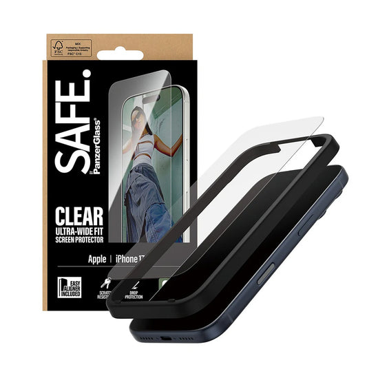 Προστατευτική Μεμβράνη Οθόνης PanzerGlass Safe. Ultra-Wide Fit EasyAligner για Apple iPhone 17 Pro, Ενισχυμένο Γυαλί, Full Glue