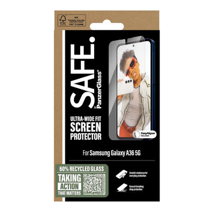 Προστατευτική Μεμβράνη Οθόνης PanzerGlass Safe. Ultra-Wide Fit EasyAligner για Samsung Galaxy A36 A366, Ενισχυμένο Γυαλί, Full Glue