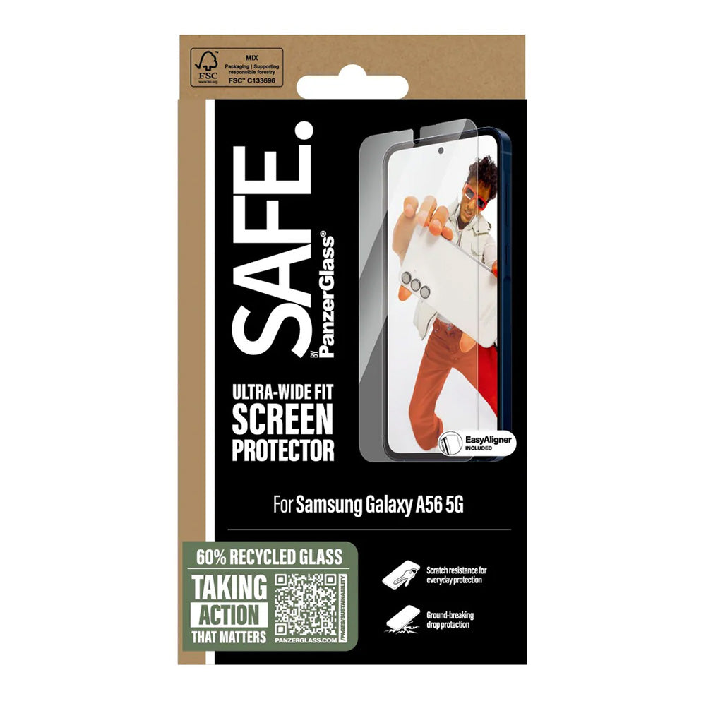 Προστατευτική Μεμβράνη Οθόνης PanzerGlass Safe. Ultra-Wide Fit EasyAligner για Samsung Galaxy A56 A566, Ενισχυμένο Γυαλί, Full Glue