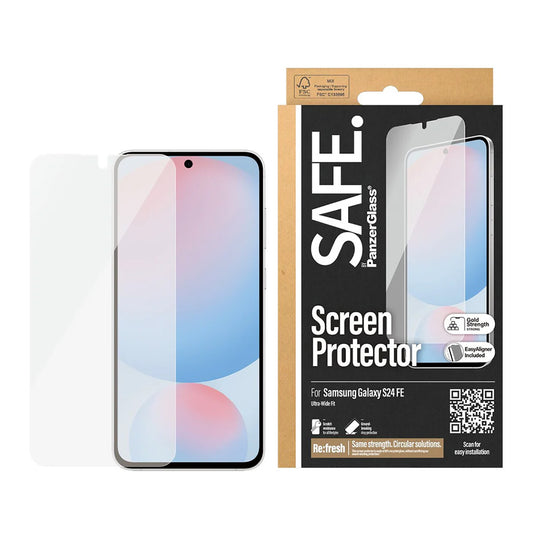 Προστατευτική Μεμβράνη Οθόνης PanzerGlass Safe. Ultra-Wide Fit EasyAligner για Samsung Galaxy S24 FE S721, Ενισχυμένο Γυαλί, Full Glue
