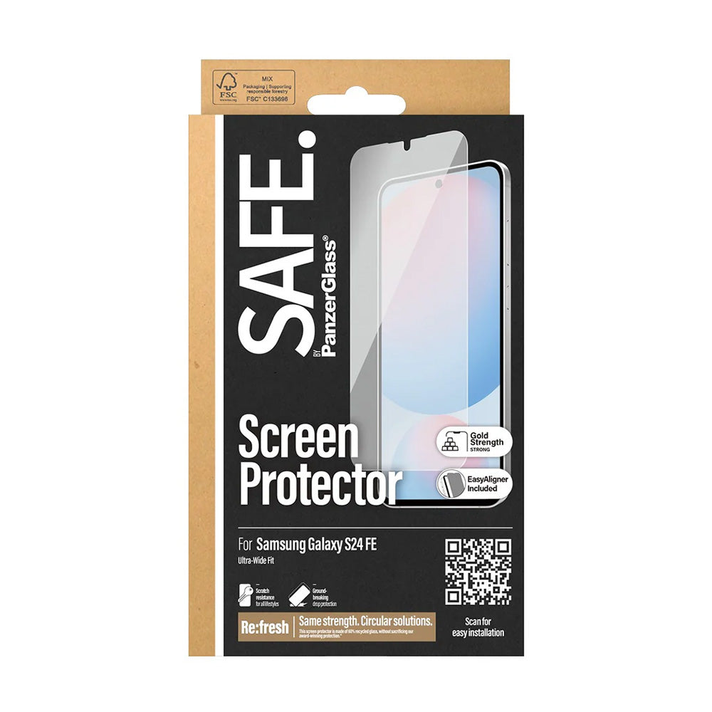 Προστατευτική Μεμβράνη Οθόνης PanzerGlass Safe. Ultra-Wide Fit EasyAligner για Samsung Galaxy S24 FE S721, Ενισχυμένο Γυαλί, Full Glue
