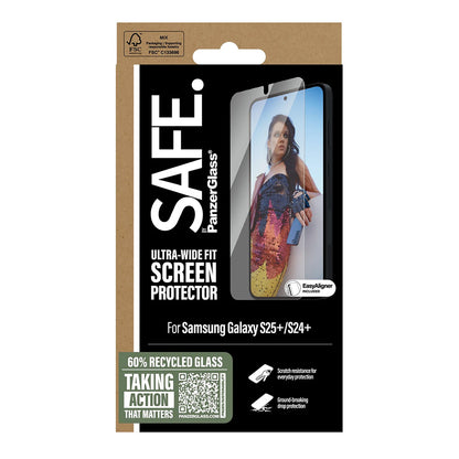 Προστατευτική Μεμβράνη Οθόνης PanzerGlass Safe. Ultra-Wide Fit EasyAligner για Samsung Galaxy S25+ S936 / S24+ S926, Ενισχυμένο Γυαλί, Full Glue
