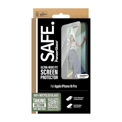 Προστατευτική Μεμβράνη Οθόνης PanzerGlass Safe. Ultra-Wide Fit για Apple iPhone 16 Pro, Ενισχυμένο Γυαλί, Full Glue