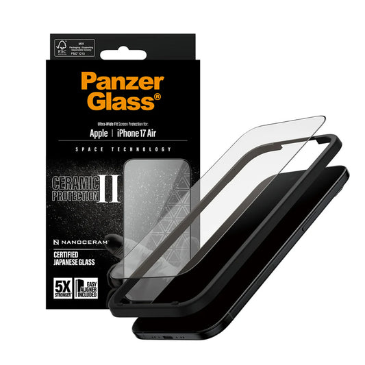PanzerGlass Ultra-Wide Ceramic II EasyAligner Screen Protector for Apple iPhone 17 Air, Tempered Glass, Full Glue, Black
